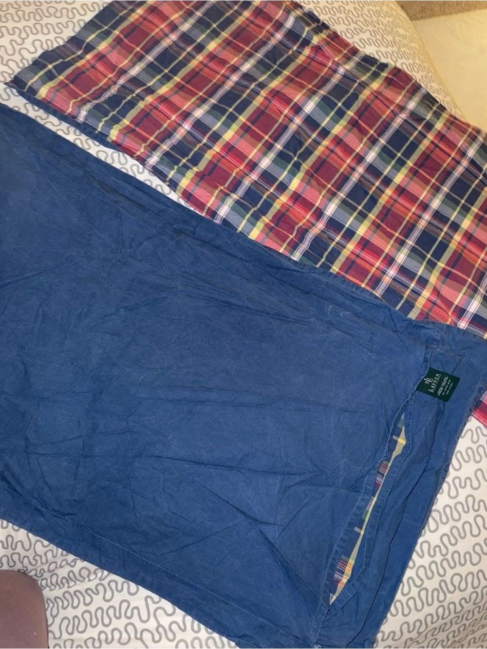 vintage Ralph Lauren plaid King pillow cases set of 2 - Red & Navy